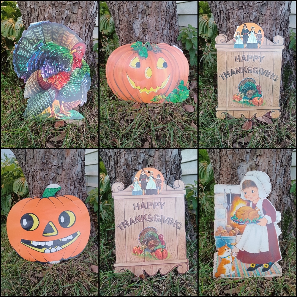 6 Vintage 80s fall Thanksgiving Halloween theme paper cutout decor decorations